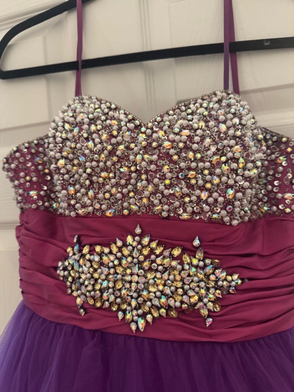 Mori Lee Fuchsia and Purple Beaded Prom Dress